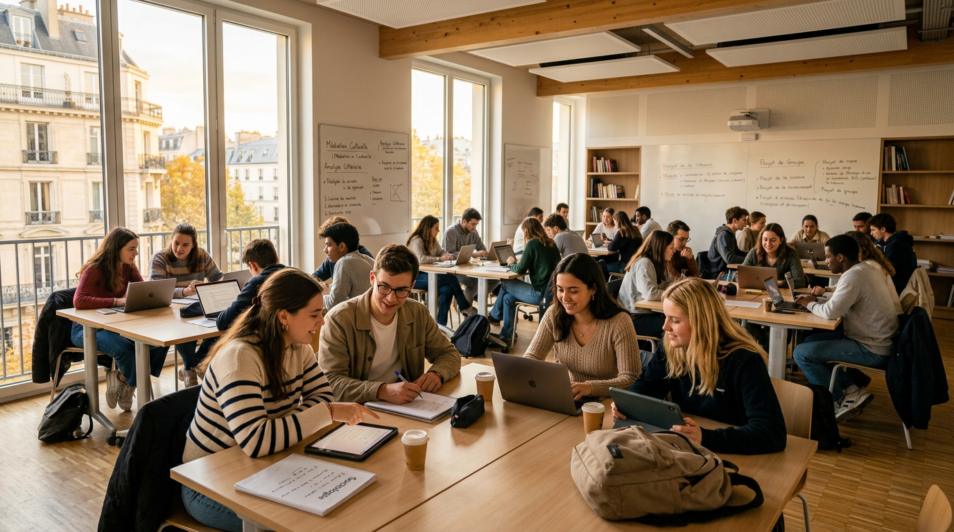 Étudiants dans une salle de classe moderne à Paris